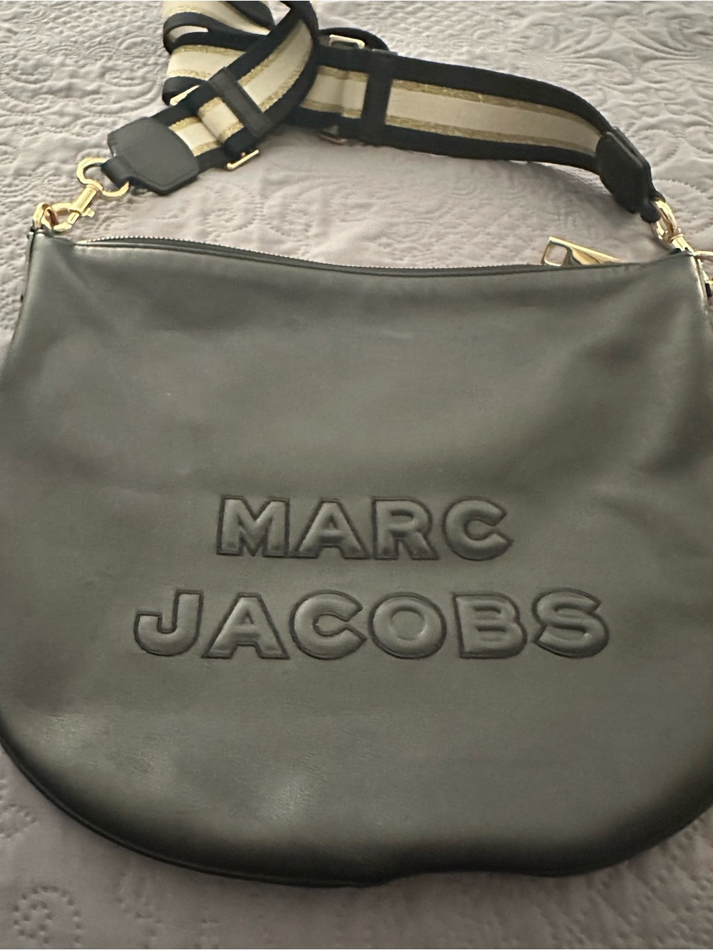 Marc Jacobs Black Leather Crossbody with Striped Detachable Strap